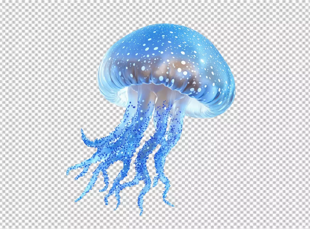 Vibrant Blue Spotted Jellyfish Swimming Aquatic Marine Life Cutout