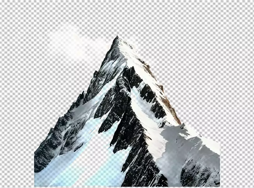 Majestic Snow-Capped Mountain Peak with Rugged Ridges Against Pristine White Sky