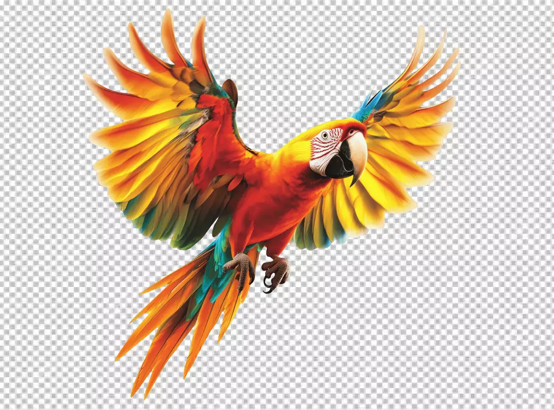 Vibrant Flying Macaw Parrot Cutout for Exotic Design Projects