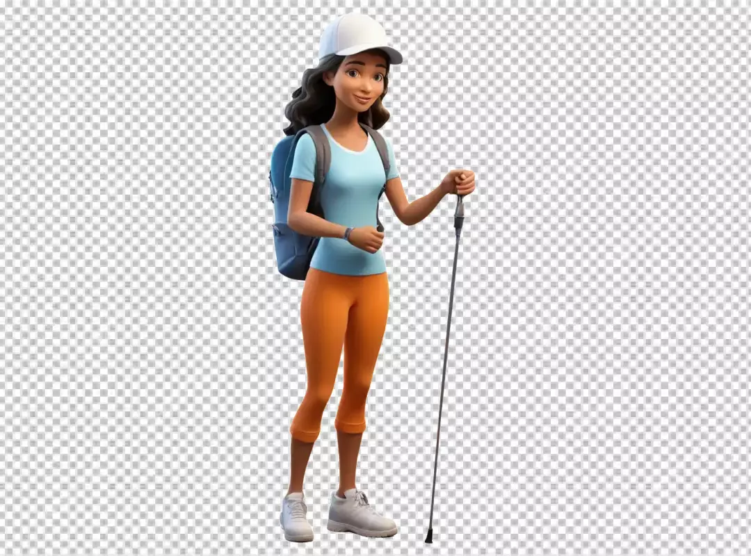 3D Animated Woman Hiker Ready for Adventure with Backpack and Trekking Pole