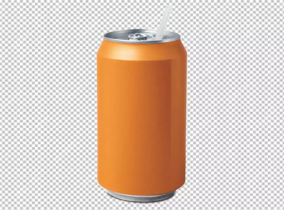 Single Orange Beverage Can with White Straw Isolated on Clean Background