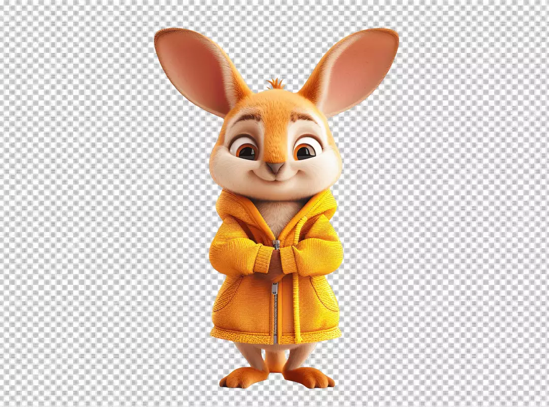 Adorable Cartoon Rabbit in Stylish Yellow Hoodie for Kids' Designs and Playful Projects