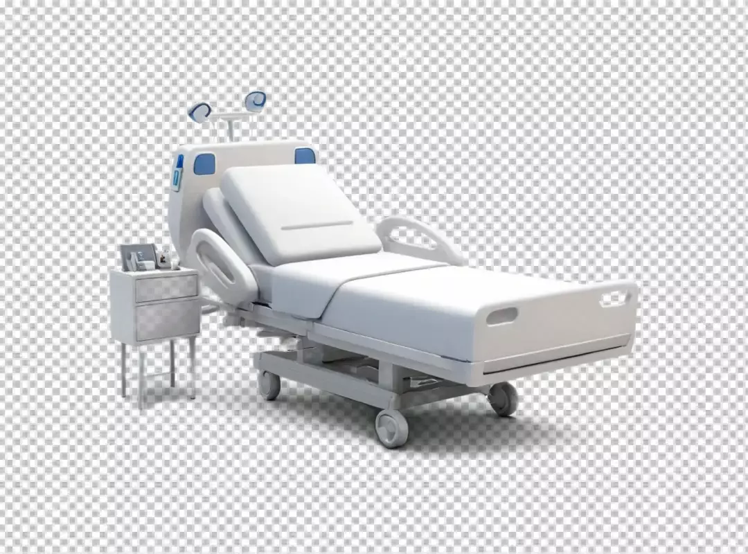 Modern 3D Rendered Hospital Bed with Medical Nightstand and Equipment