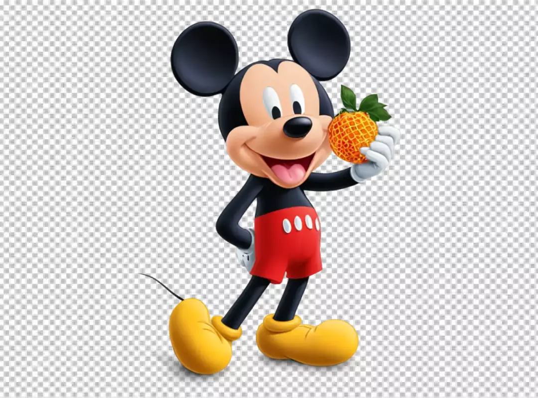 Iconic Mickey Mouse Cheerful Cartoon Character Holding Vibrant Pineapple-Like Fruit