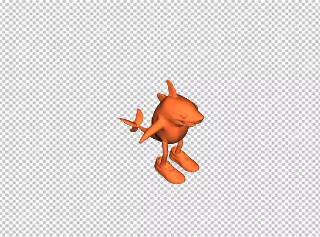 Playful 3D Orange Shark-like Creature Wearing Sneakers on Black Background