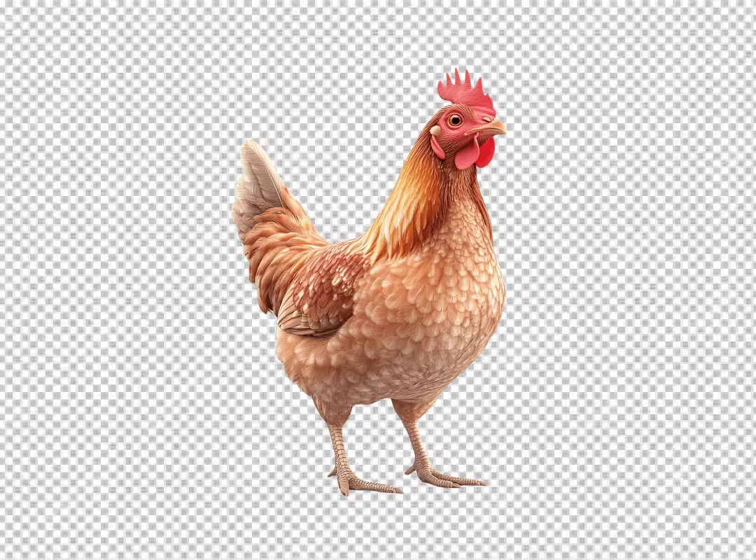 Realistic Brown Chicken Standing PNG Cutout for Farm Animal Designs
