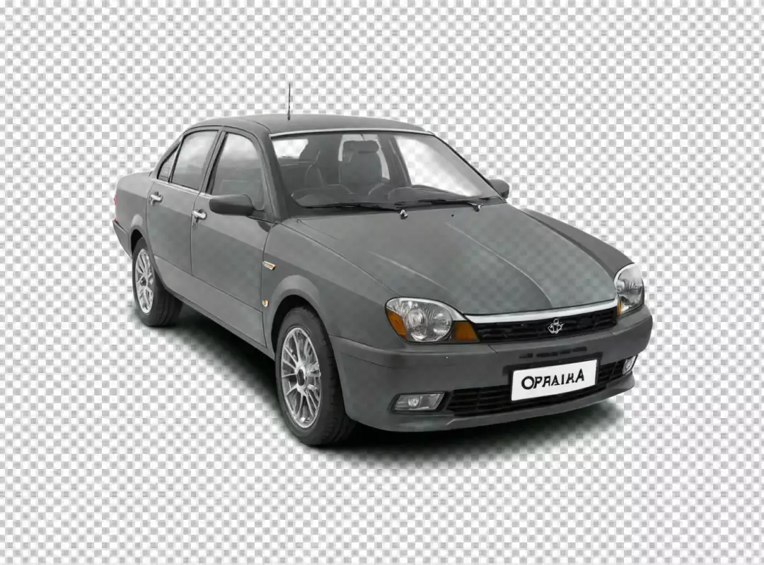 Front-Right View of a Classic Grey Sedan Car with Vintage Design Isolated