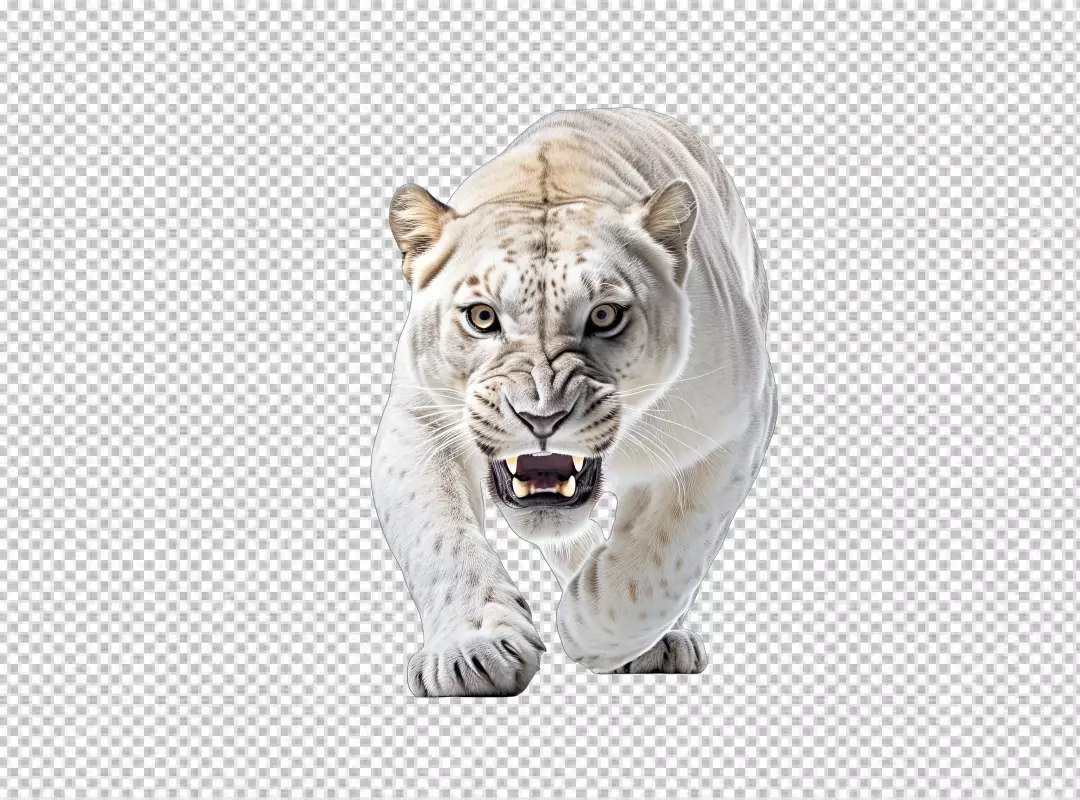 Powerful White Tiger Roaring Aggressively Front View Predator PNG Stock Image