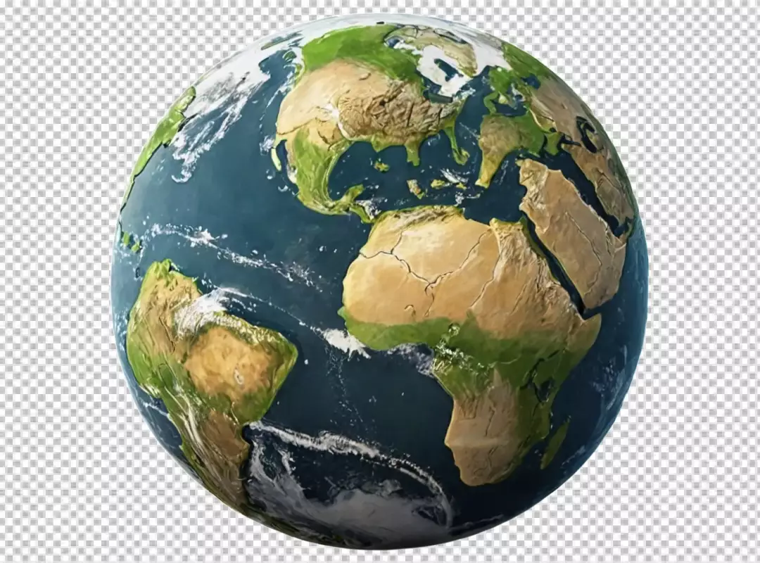 Vibrant Detailed Earth Globe Showing Continents and Oceans on a Transparent Background