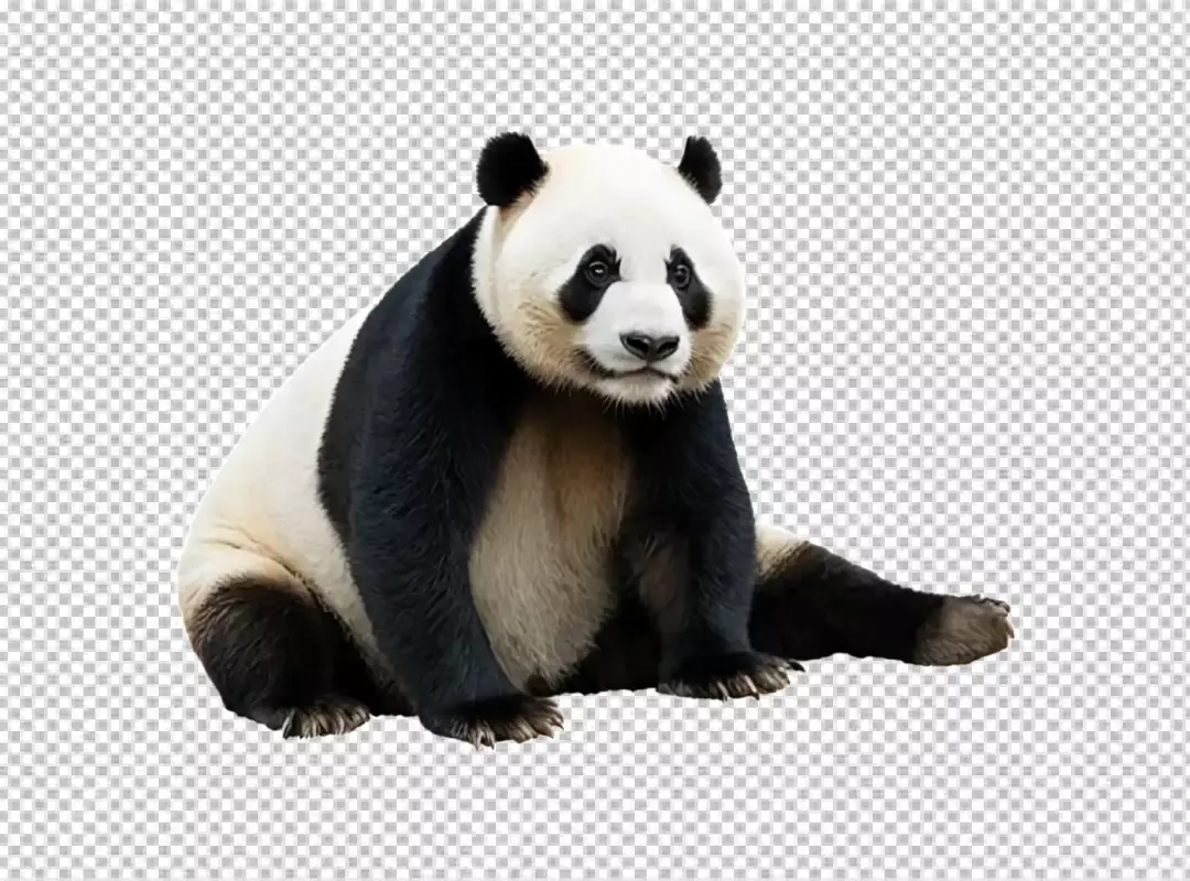 Majestic Giant Panda Sitting Serene: Iconic Wildlife Creature on Transparent Background