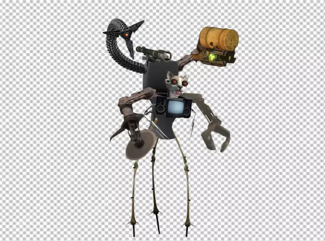 Futuristic Robotic Cat Creature with Advanced Weapons and Surveillance Systems