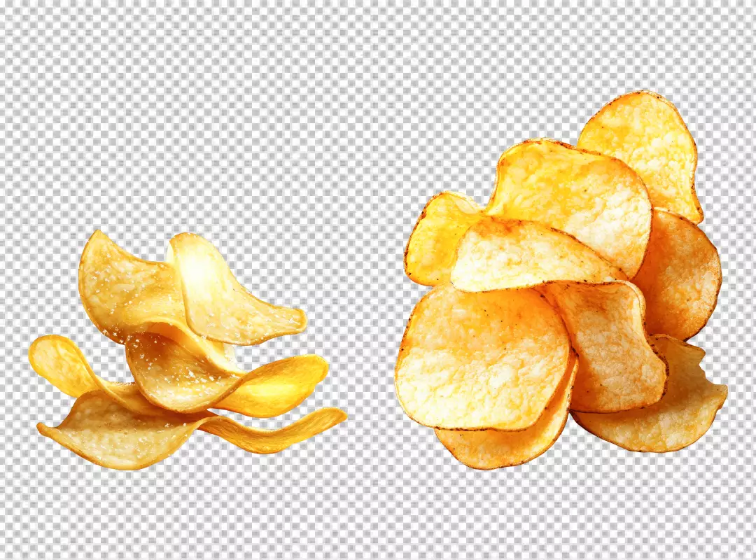 Golden Crispy Potato Chips PNG: Delicious Snack Food Cutout for Designs