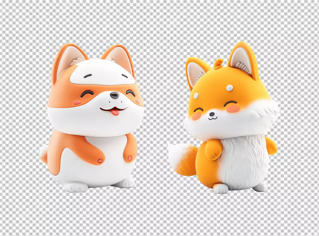 Adorable 3D Cartoon Fox Characters Posing Playfully