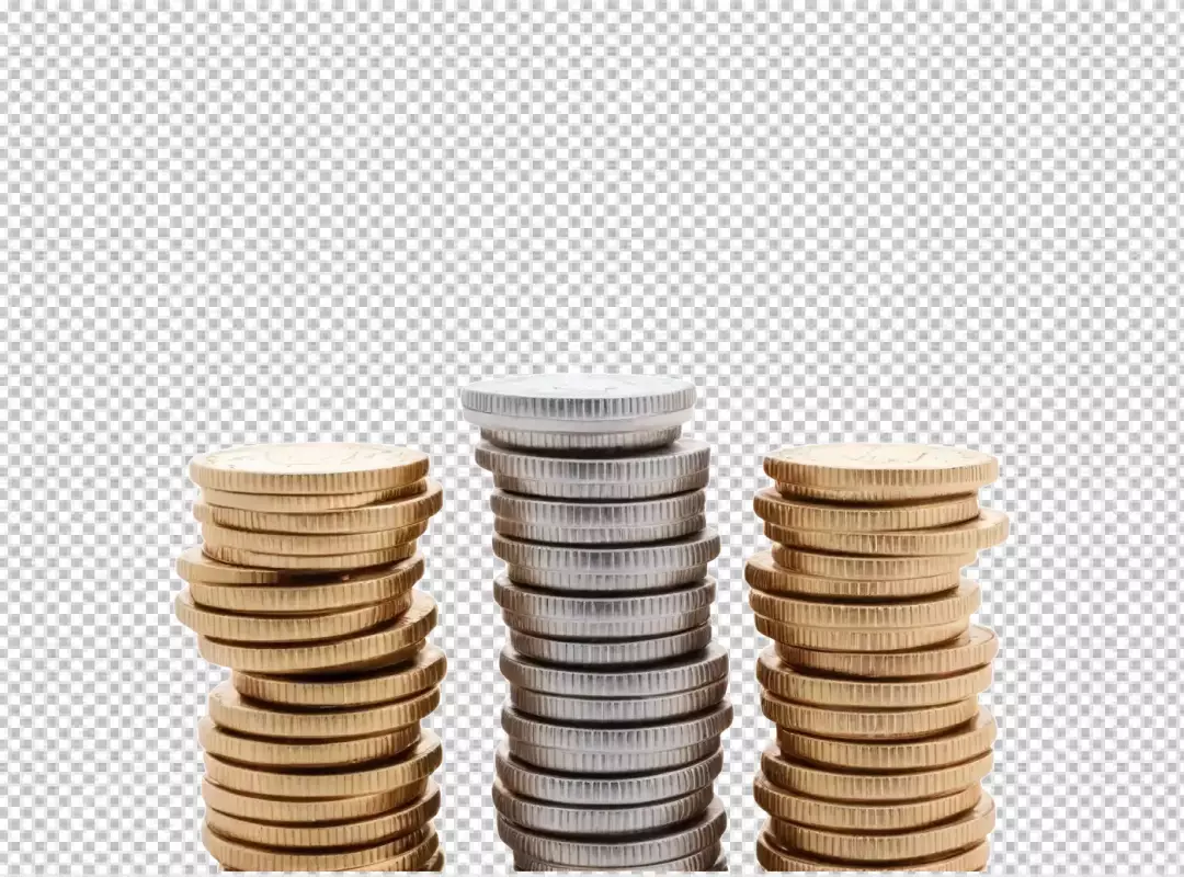 Investment Success Illustrated by Stacked Gold and Silver Coins on White Background