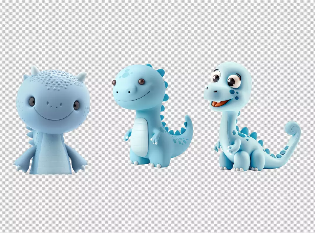 Cute Blue Dinosaurs 3D Render Cartoon Characters Collection for Kids