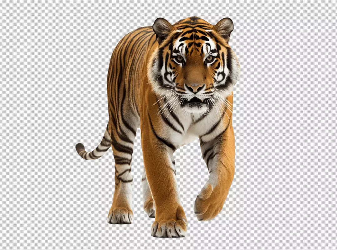 Majestic Tiger Walking Forward PNG Cutout for Wildlife Designs