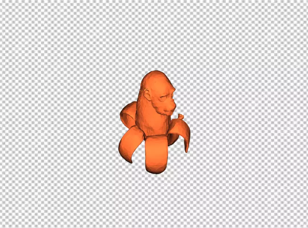 Abstract 3D Gorilla Character Whimsically Emerging from a Peeled Banana