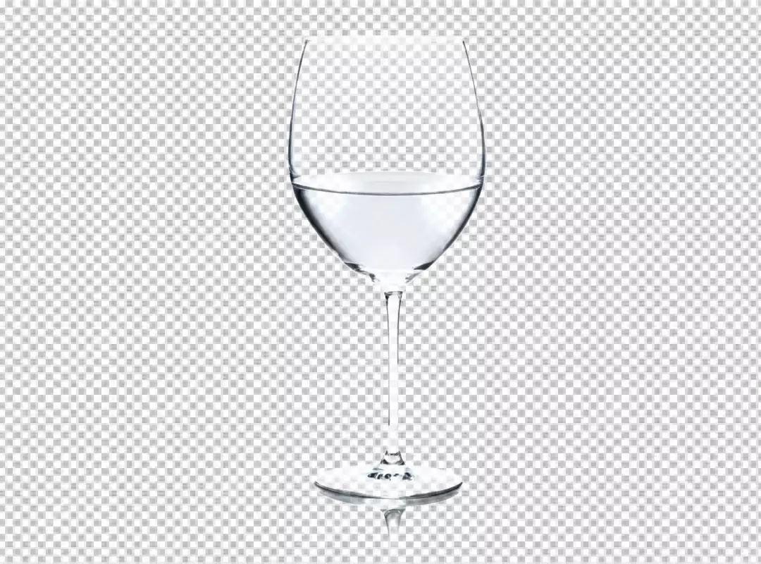 Elegant Wine Glass Half-Filled with Pure Water on a Reflective White Surface