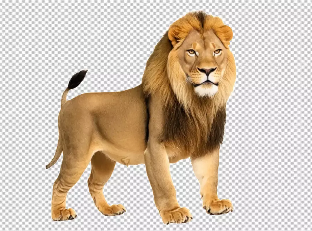 Majestic Male Lion with Golden Mane Standing Proudly on White Background
