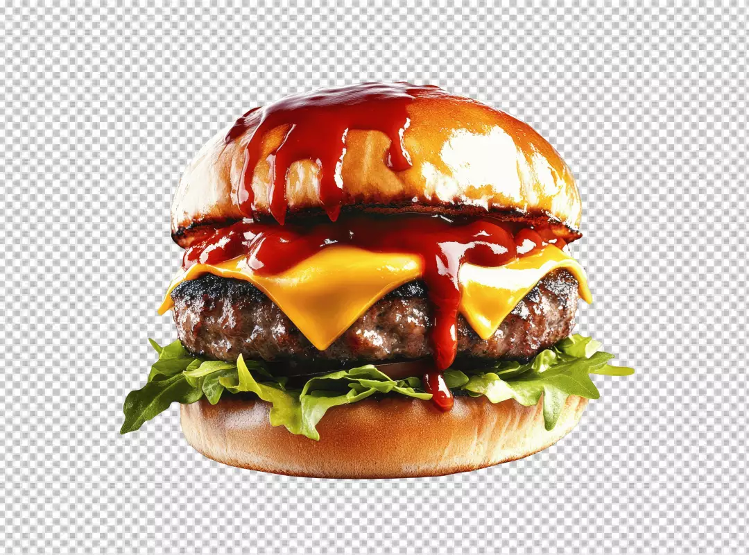 Juicy Cheeseburger with Melting Cheese and Dripping Ketchup PNG