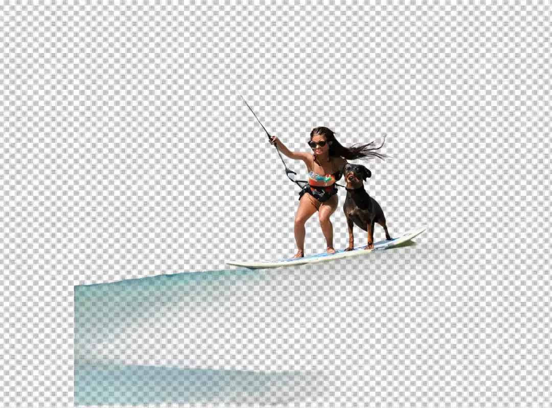 Dynamic Woman and Loyal Rottweiler Dog Enjoying Tandem Kitesurfing Adventure