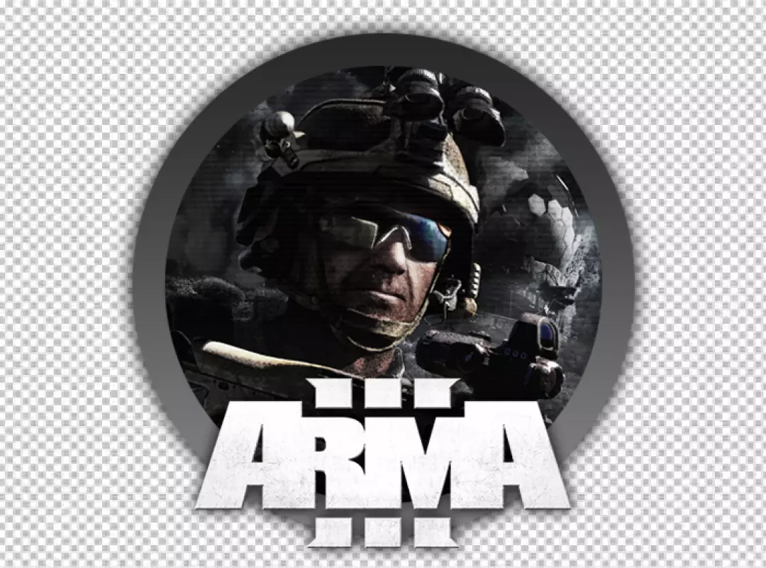 Tactical military soldier with ARMA III video game logo and combat gear