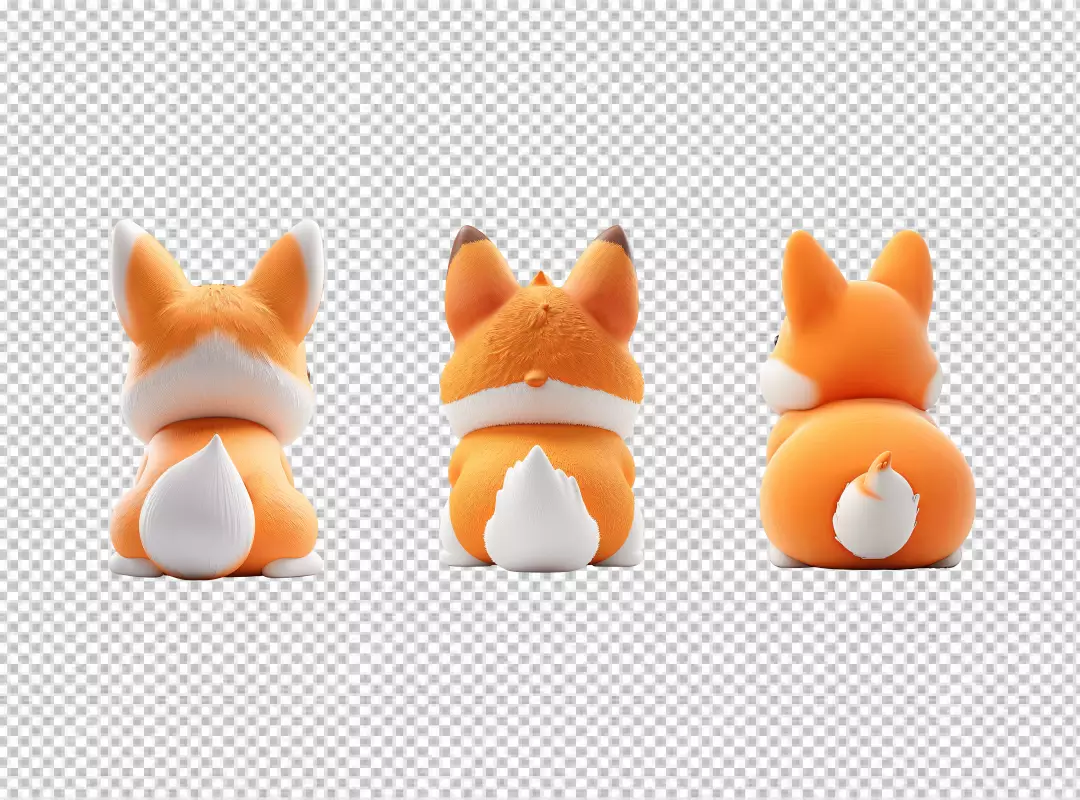 Cute 3D Cartoon Foxes Posing with Vibrant Orange and White Fur for Kids' Designs