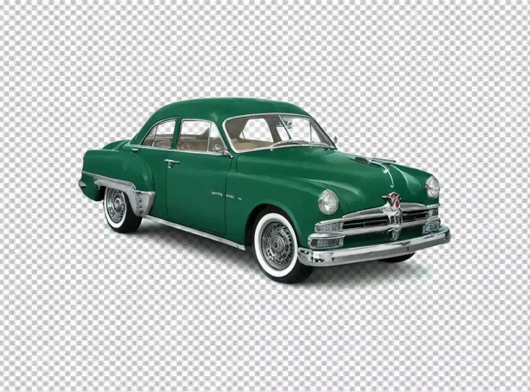 Majestic Green 1950s Classic American Sedan with Chrome Accents and Whitewall Tires Isolated