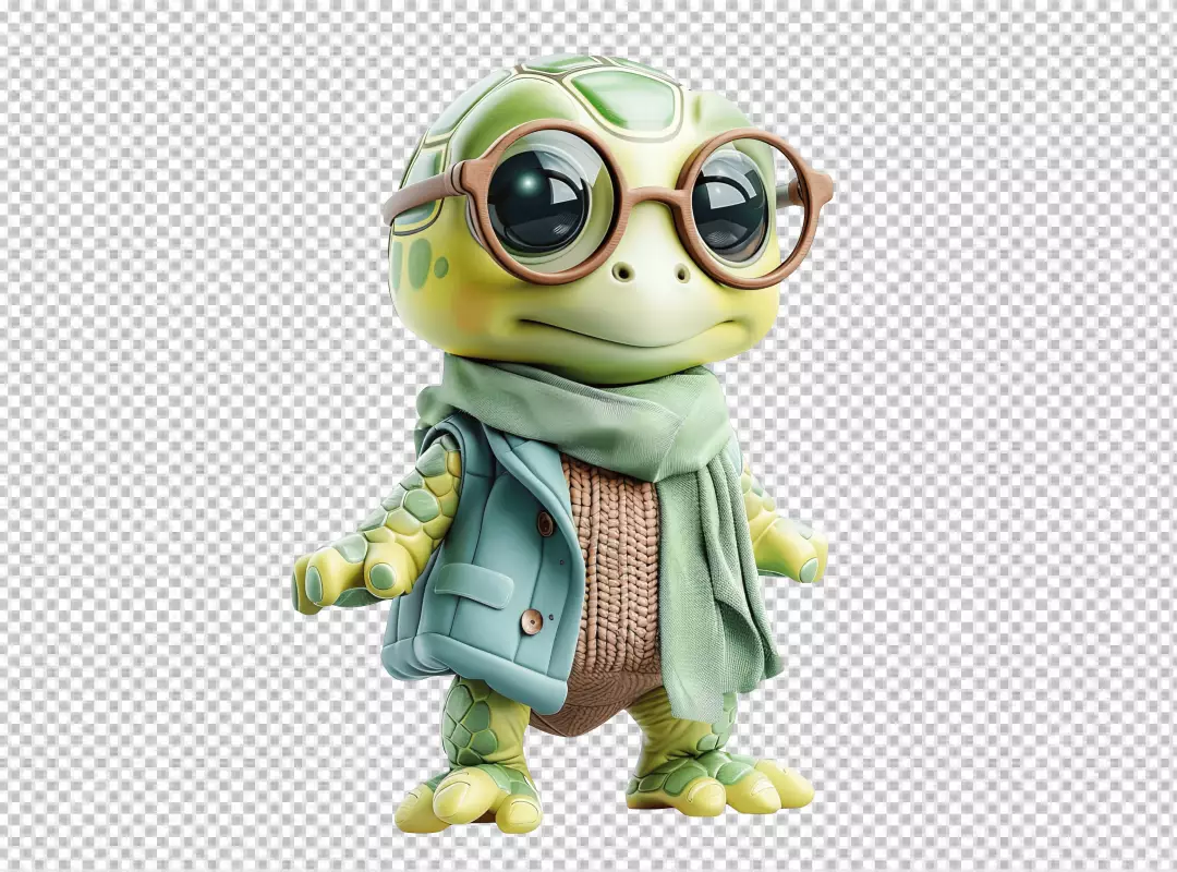 Cute Cartoon Turtle Wearing Stylish Glasses and Scarf - Adorable 3D Rendered Character Design