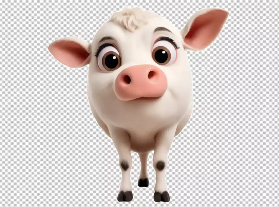Cute 3D Rendered Cartoon Calf with Big Expressive Eyes and Pink Nose