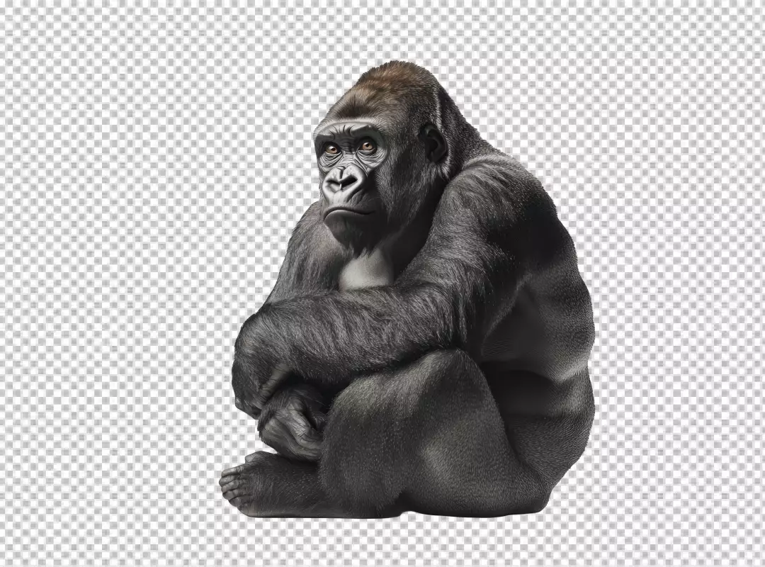 Majestic Gorilla Sitting Thoughtfully Posing for Realistic Wildlife Study