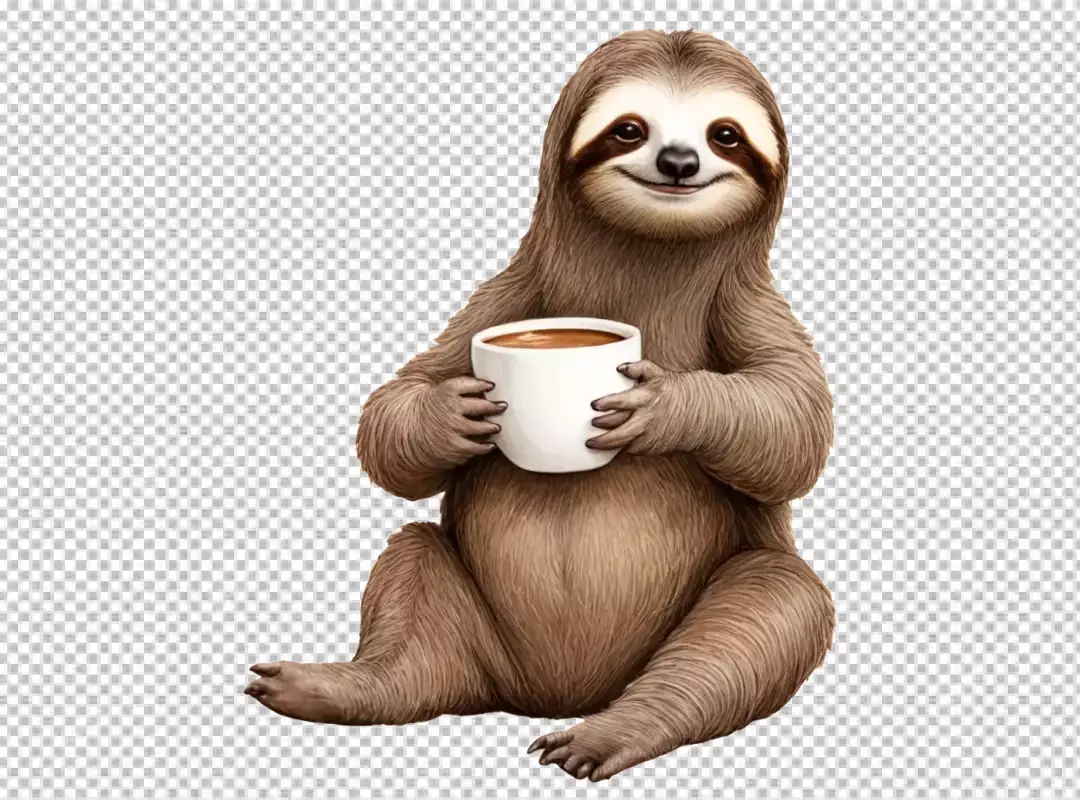 Cute Sloth Enjoying a Warm Cup of Coffee with a Gentle Smile Illustration