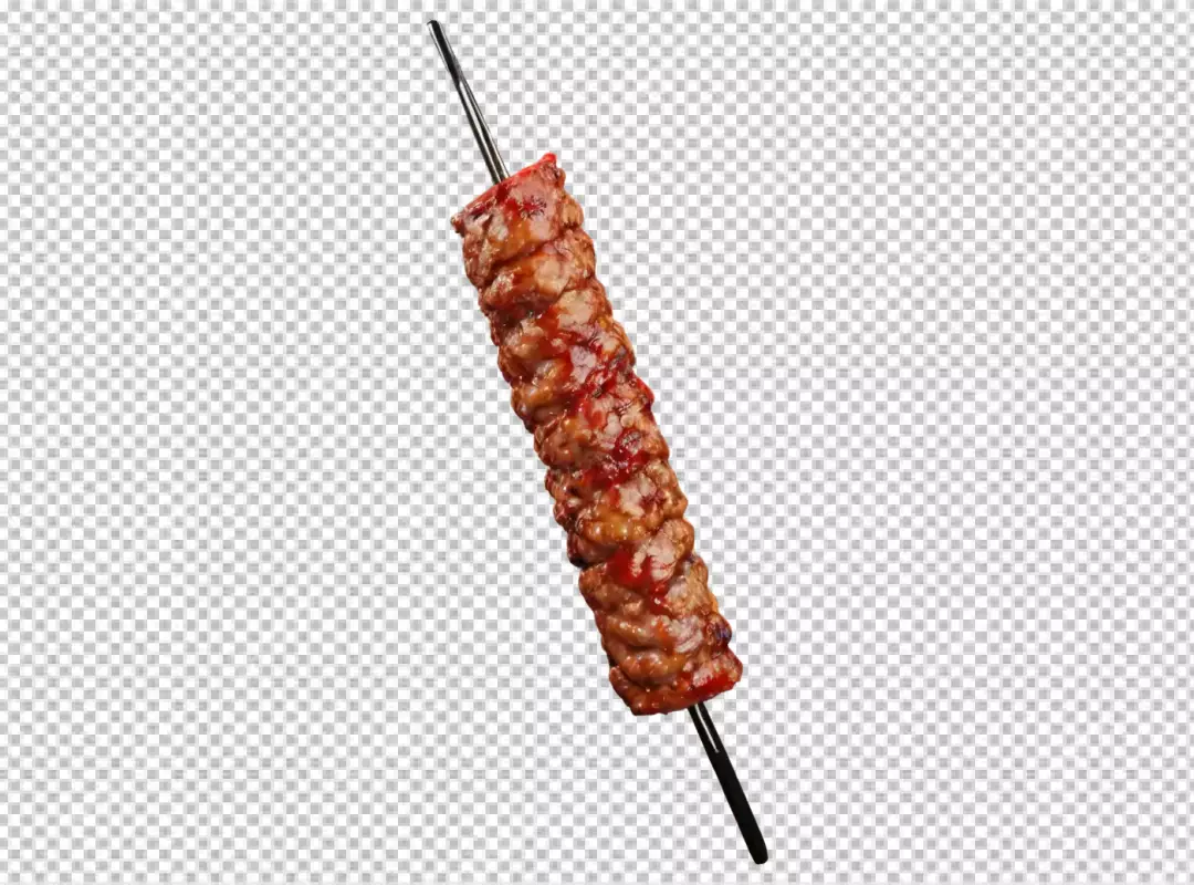 Delicious Grilled Meat Skewer with Savory Red Sauce on White Background