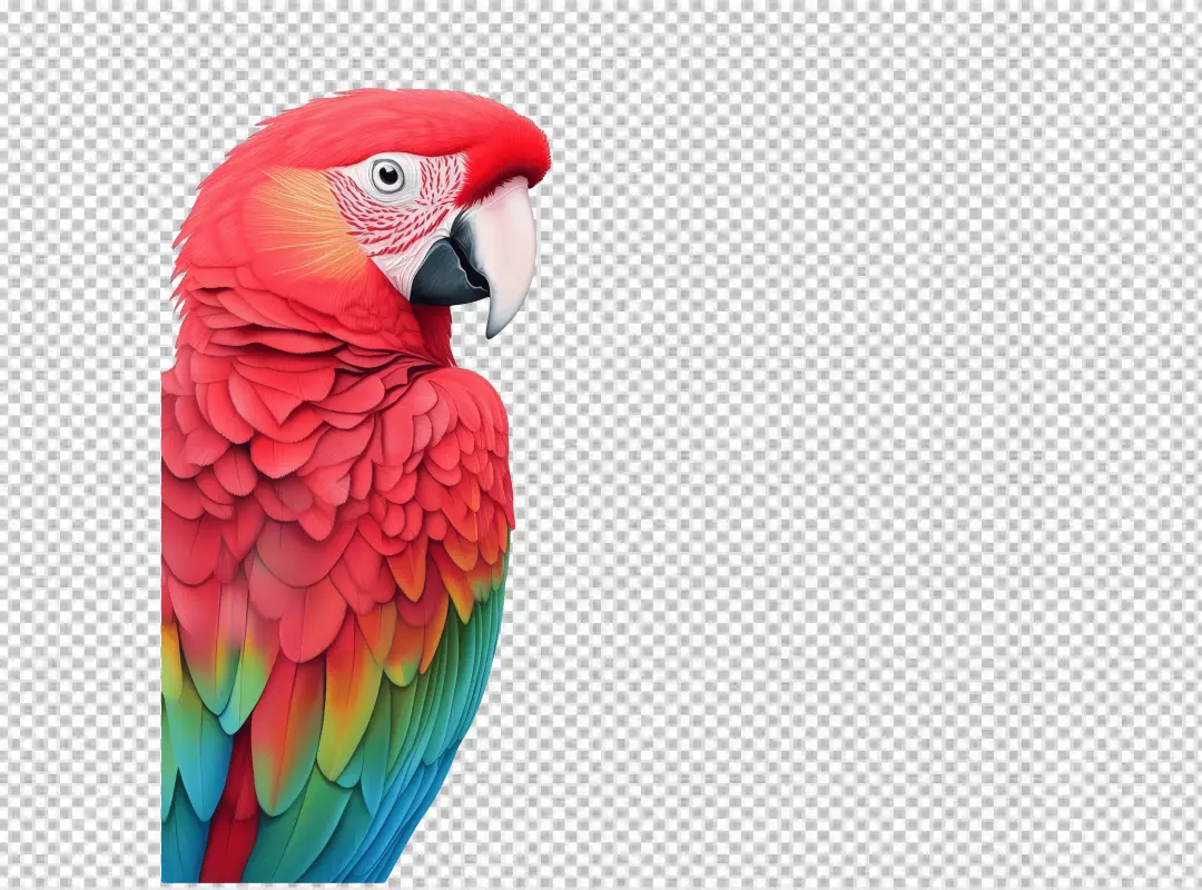 Vibrant Red Macaw Parrot with Colorful Feathers PNG Image