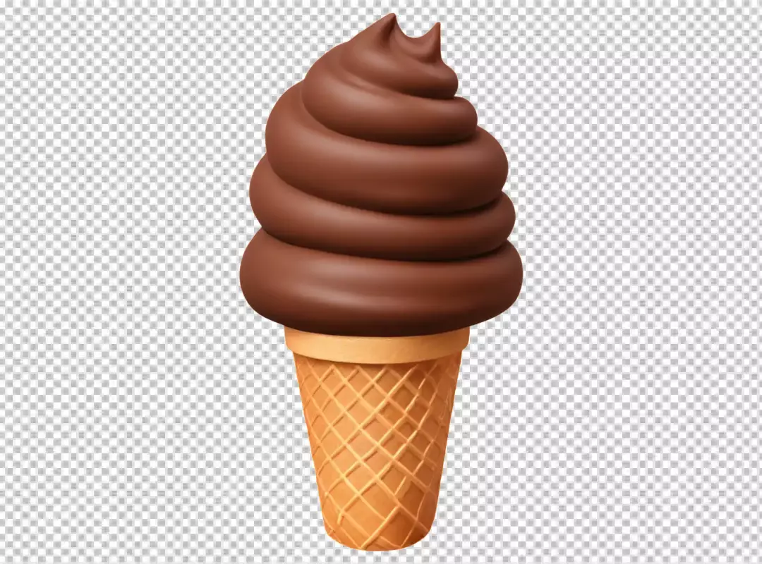 Delicious 3D Chocolate Soft Serve Ice Cream Swirl in a Crispy Waffle Cone
