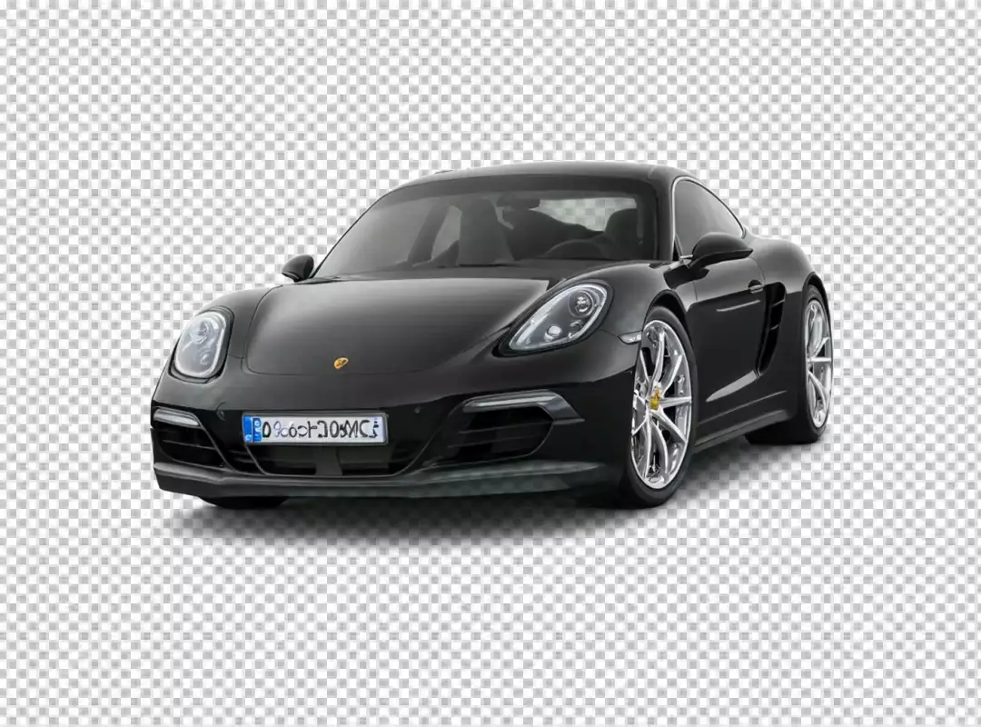 Sleek Black Porsche Sports Coupe with Silver Alloy Wheels on White Background