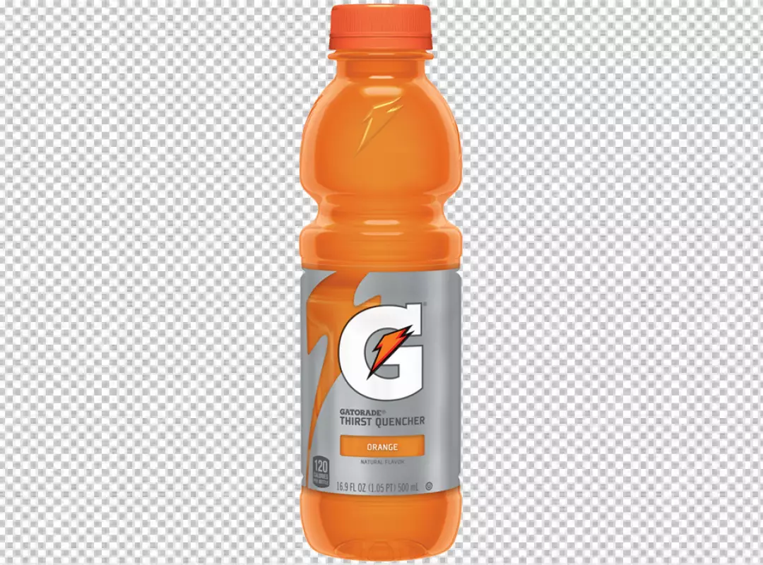 Gatorade Orange Thirst Quencher juice Bottle Electrolyte Sports Drink on Transparent Background