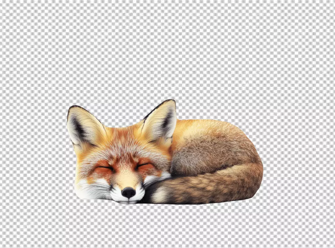 Peaceful Red Fox Sleeping Curled Up Wildlife Animal PNG Image