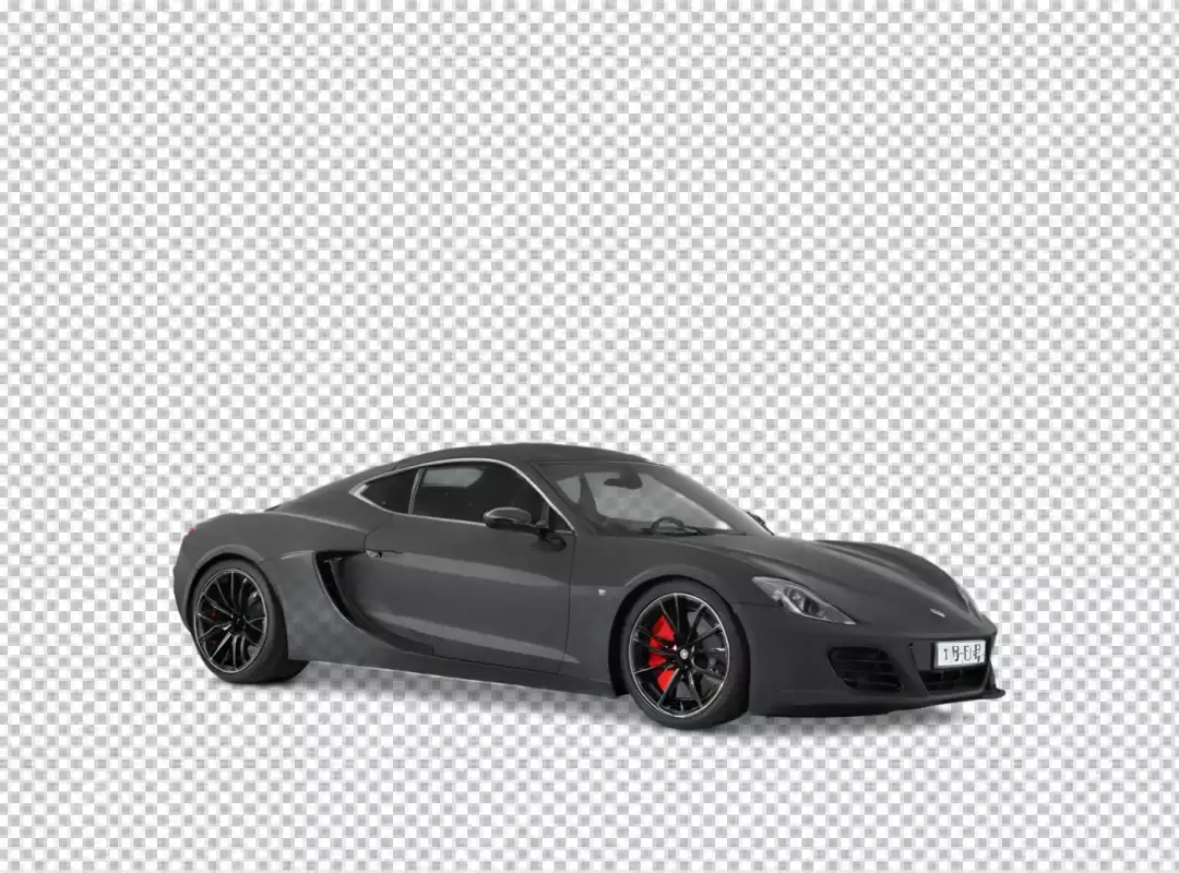 Sleek Dark Grey Modern Luxury Sports Car with Red Brake Calipers Isolated on White