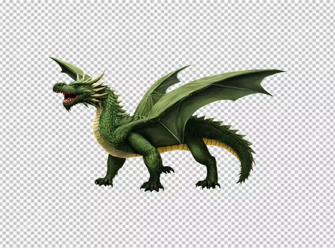 Majestic Green Dragon Standing with Open Mouth and Spread Wings 2214