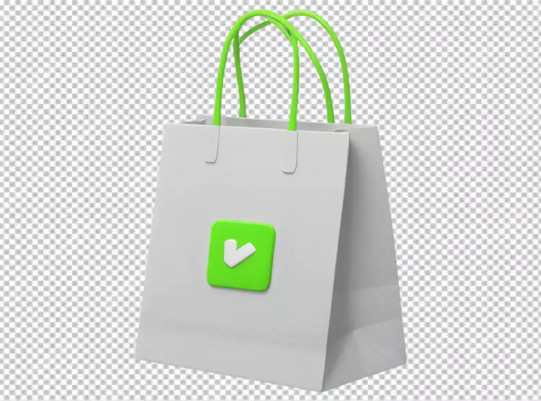 3D Digital Shopping Bag Icon with Green Checkmark for E-commerce Success