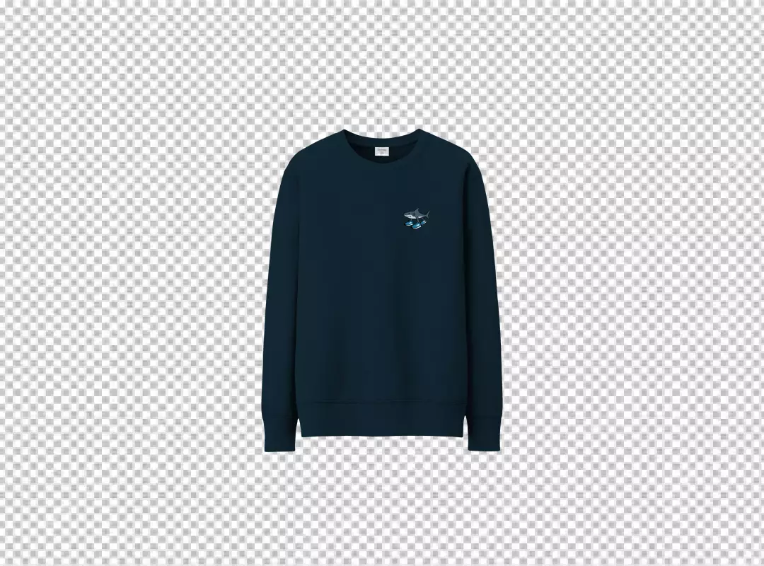 Stylish Navy Blue Crewneck Sweatshirt Featuring a Playful Cartoon Shark with Sneakers Graphic