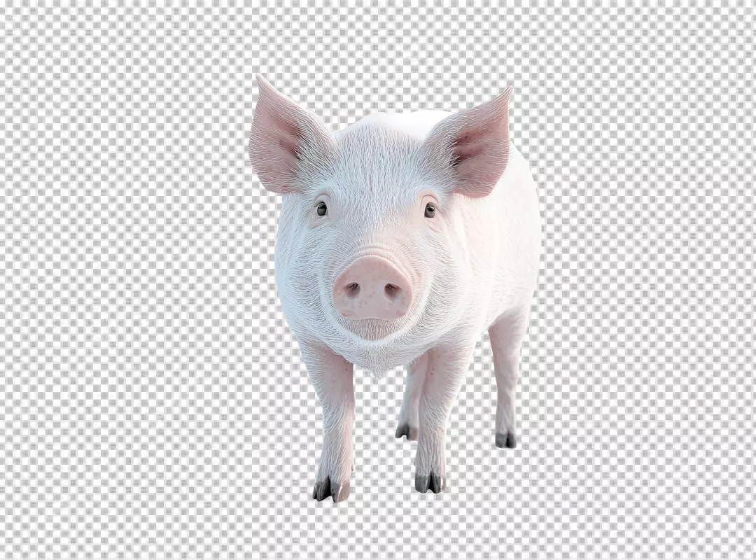 Adorable White Pig Standing Firmly and Looking Forward in Studio