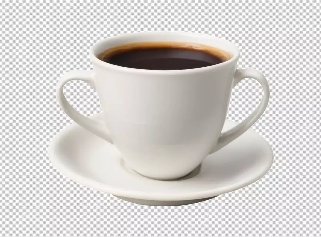 White Ceramic Coffee Cup with Dual Handles on Matching Saucer