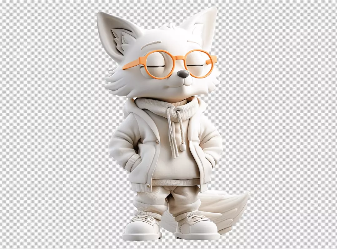 Stylish 3D Cartoon Fox Wearing Orange Glasses Standing Pose