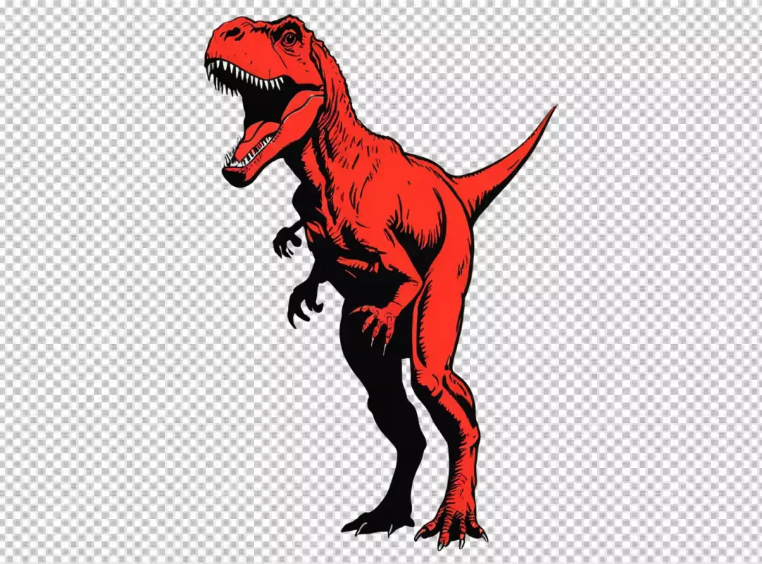 Vibrant Red Tyrannosaurus Rex Roaring Fiercely Prehistoric Dinosaur Illustration