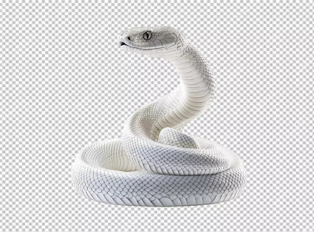 Elegant White Snake Coiled and Ready to Strike PNG Cutout