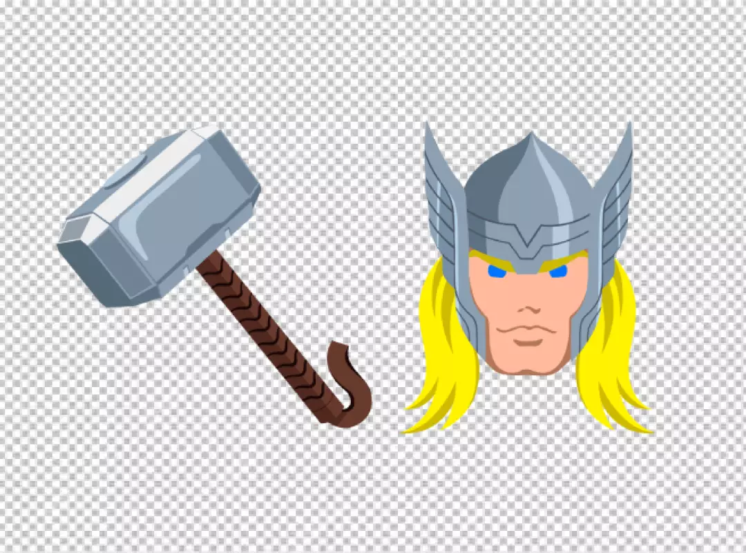 Illustration of Mighty Thor's Head with Iconic Helmet and Legendary Mjolnir Hammer