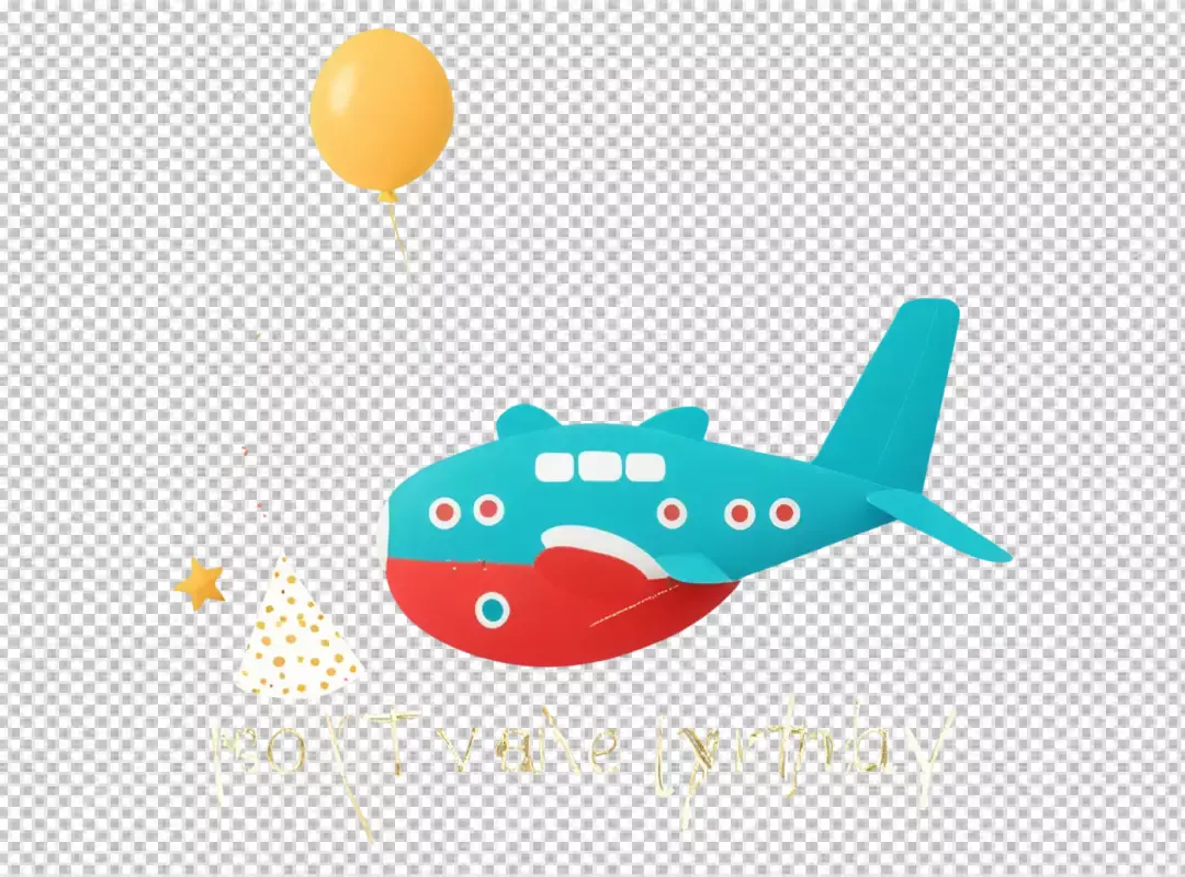Whimsical Cartoon Airplane with Festive Birthday Decorations and Balloon