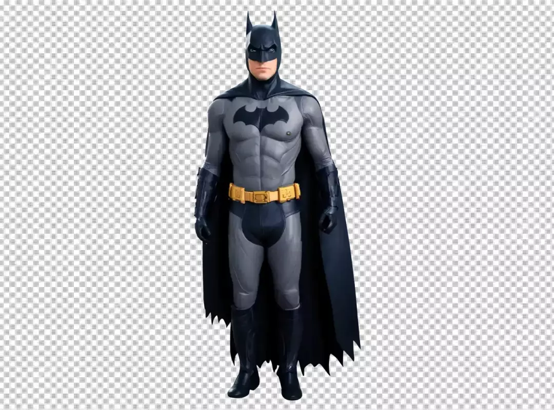 Full Body Image of Batman in Iconic Grey and Black Superhero Suit